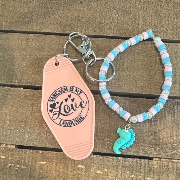 None Accessories - Pink Keychain and Beaded Bracelet Set